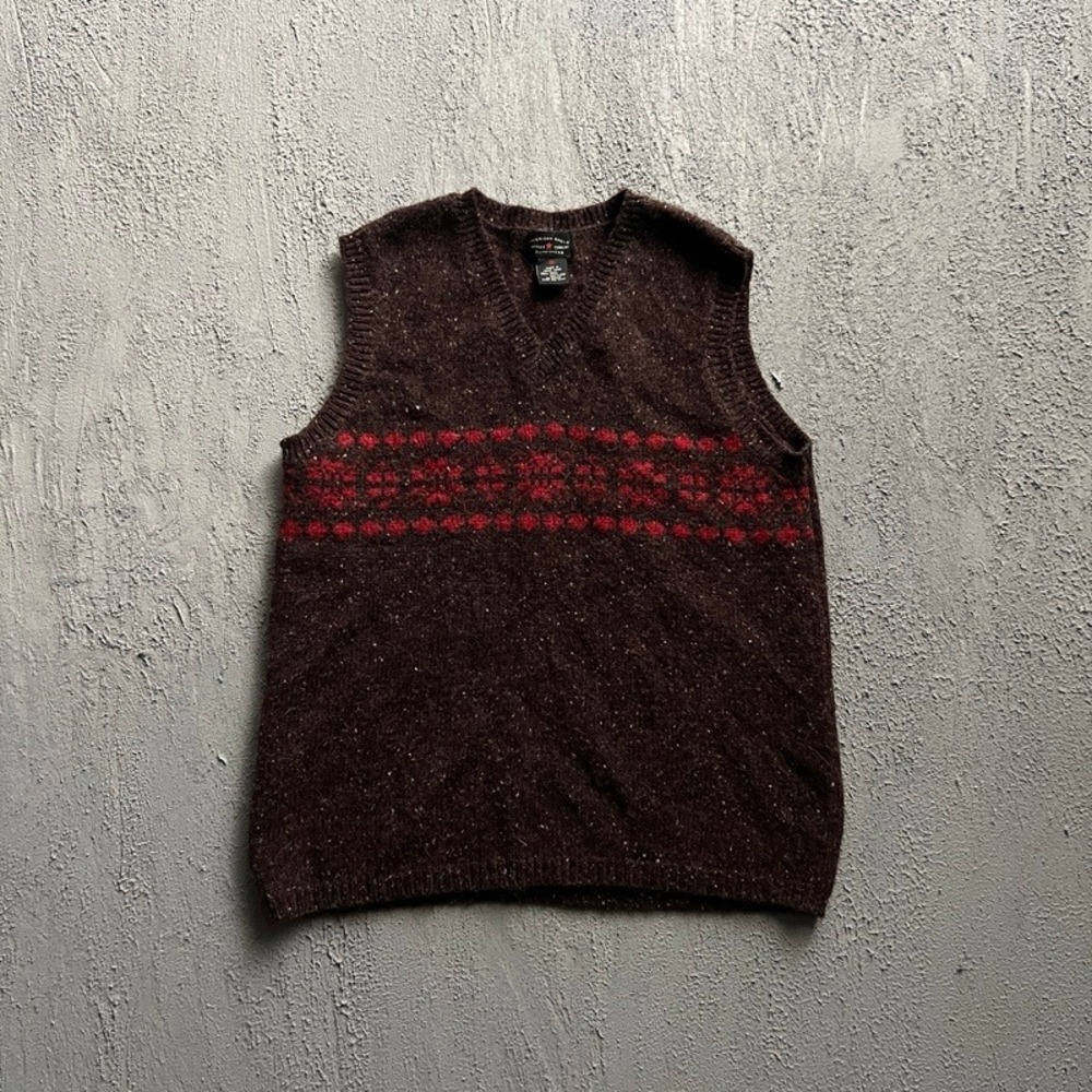 Vintage American Eagle Sweater Vest Womens Medium Brown 1990s Fair Isle V-Neck